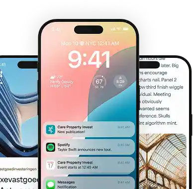 Smartphones met updates en persberichten van Care Property Invest.